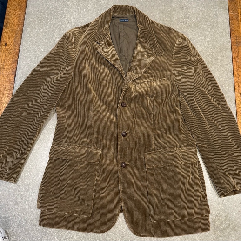 Vintage Polo Ralph Lauren Corduroy Sport Coat Blazer Mens size L Brown Leather